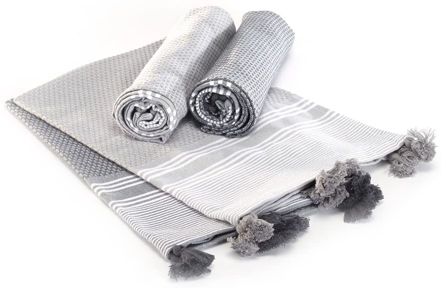 Kuprum Turkish Cotton Hand Towels Set of 4, Decorative Striped